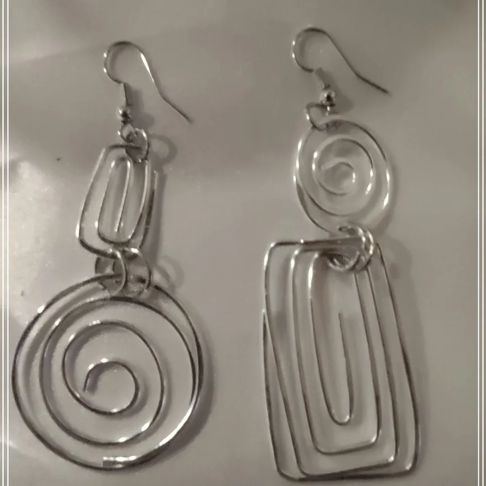Silver Abstract Earrings - Picture 2 of 5
